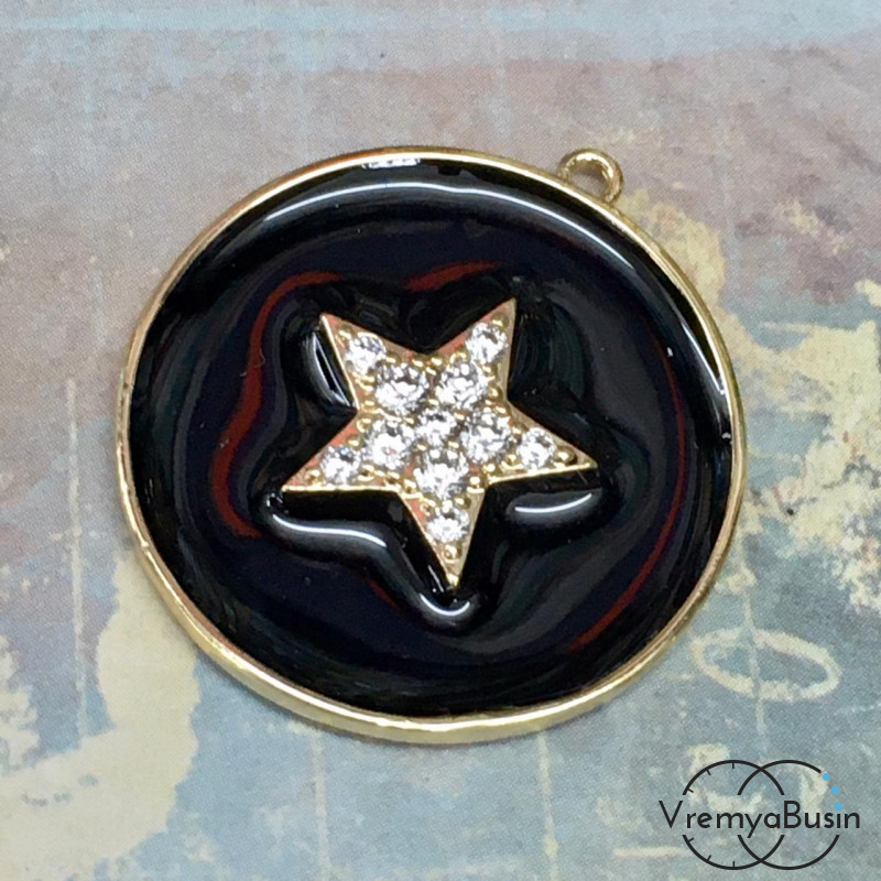 Подвеска с эмалью, латунь с позолотой "Звезда" 22х22 мм (1 шт.)