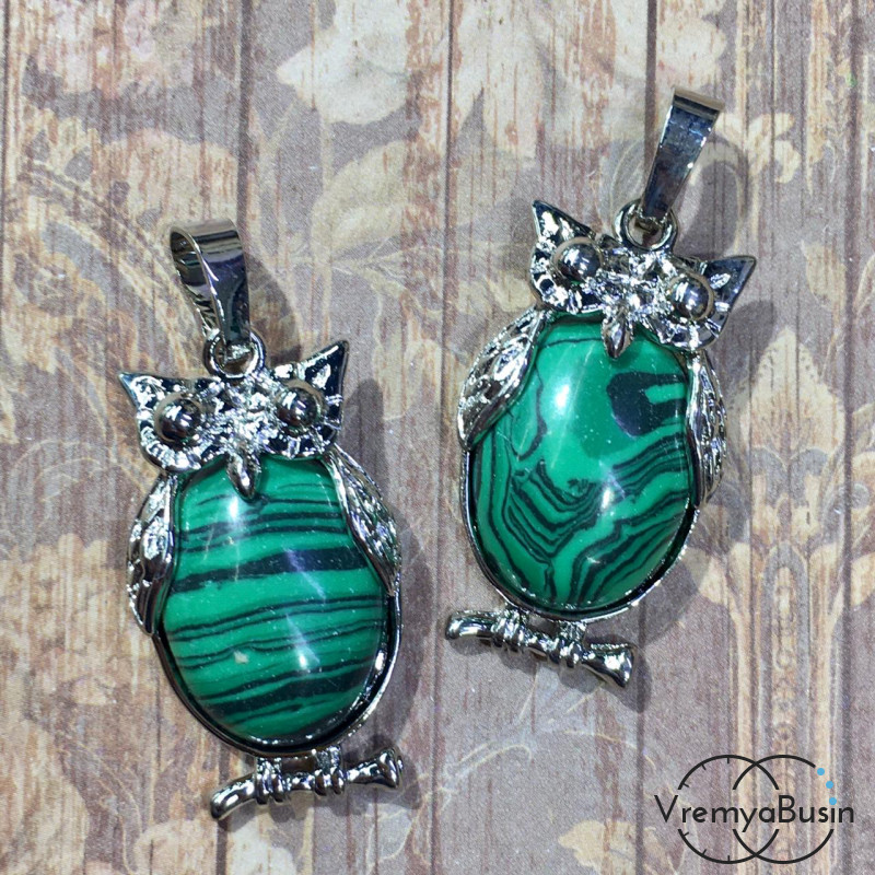 Малахит имит. Подвеска с натур. камнем 16х28 мм(1 шт.)