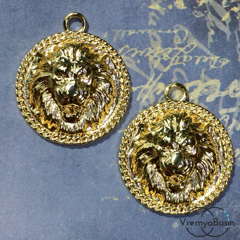 Подвеска-монета "Лев"  из латуни с позолотой 20х23 мм (1 шт.)
