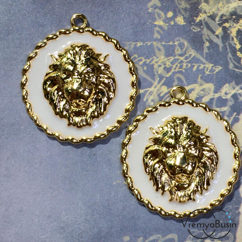Подвеска-медальон "Лев" с эмалью, латунь с позолотой 25х27 мм(1 шт.)